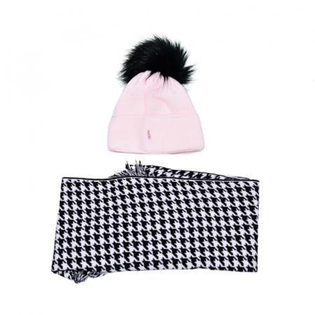 Set doua piese caciula si fular tip esarfa pentru fete Mini Junior 48-399-C, Roz [1]