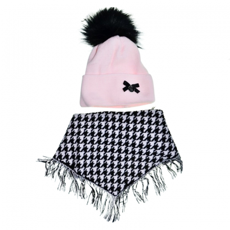 Caciuli fete - Set doua piese caciula si fular tip esarfa pentru fete Mini Junior 48-399-C, Roz