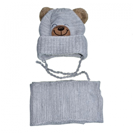 Căciuli băieți primăvară, toamnă și iarnă - Set doua piese caciula si fular pentru baieti Mini Junior 44-411, Gri