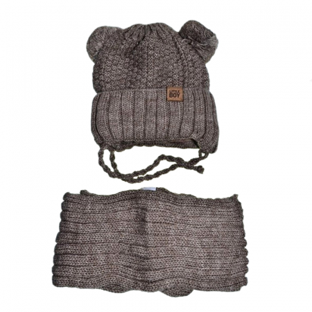Căciuli băieți primăvară, toamnă și iarnă - Set doua piese caciula si fular pentru baieti Mini Junior 48-312-A, Maro