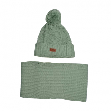 Căciuli băieți primăvară, toamnă și iarnă - Set doua piese caciula si fular pentru copii Mini Junior CLA-MJ20, Verde