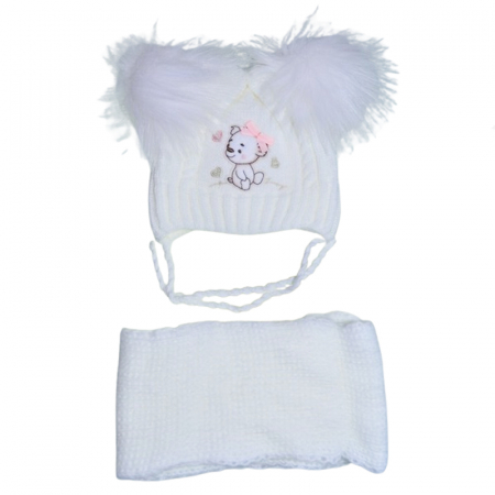 Caciuli fete - Set doua piese caciula si fular pentru fete Mini Junior 46-401, Alb