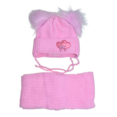 Caciuli fete - Set doua piese caciula si fular pentru fete Mini Junior 46-406, Roz