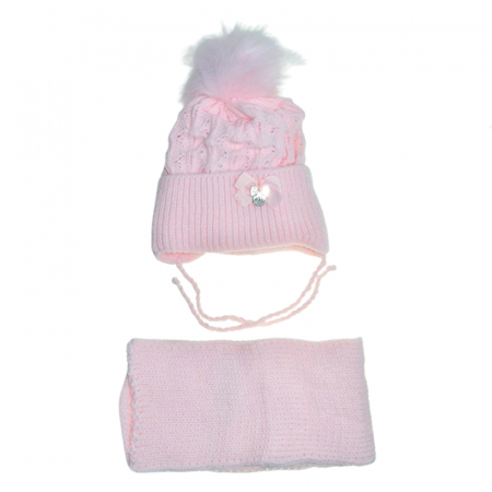 Caciuli fete - Set doua piese caciula si fular pentru fete Mini Junior 48-310-A, Roz