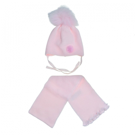 Caciuli fete - Set doua piese caciula si fular pentru fete Mini Junior 48-308-A, Roz