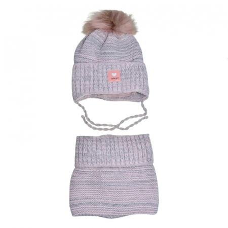 Caciuli fete - Set doua piese caciula si fular pentru fete Mini Junior 48-323-C, Gri