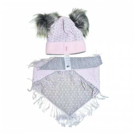 Set doua piese caciula si fular tip esarfa pentru fete Mini Junior 44-459, Roz [1]