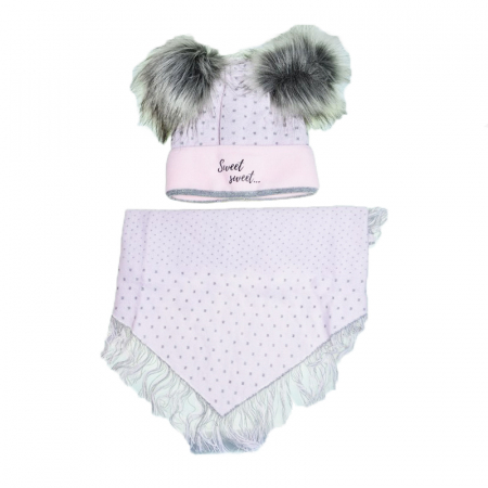 Caciuli fete - Set doua piese caciula si fular tip esarfa pentru fete Mini Junior 44-459, Roz
