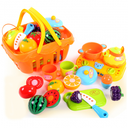 Bucatarii copii - Set jucarii pentru copii cos cu fructe si legume de taiat, Super Market,14 piese WP 3504-A