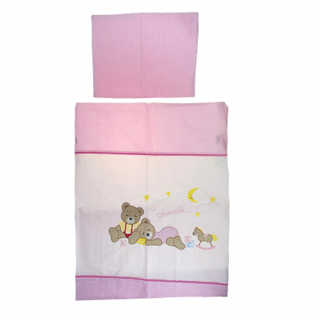 Accesorii camera bebe - Set lenjerie de pat 2 piese 120 x 90 cm pentru fete Ty i My 90-85R, Roz