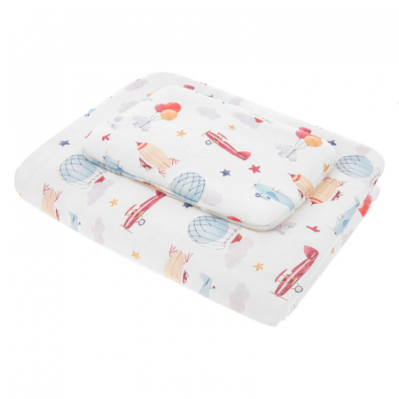 Accesorii camera bebe - Set lenjerie de pat 2 piese pentru baieti Belisima Samoloty P02-0041, Multicolor
