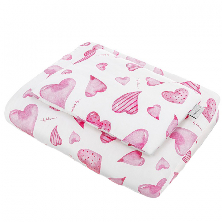 Accesorii camera bebe - Set lenjerie de pat 2 piese pentru fete Belisima Serduszka P02-0186, Roz