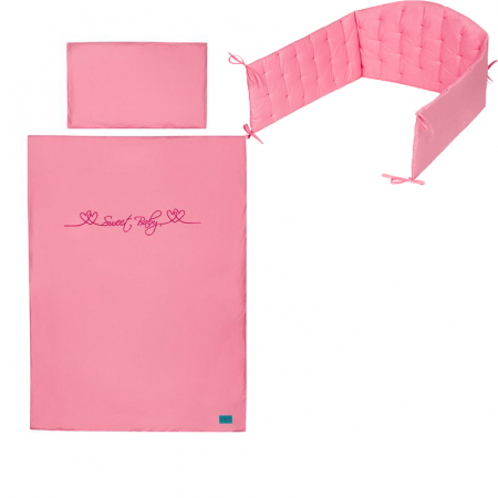 Accesorii camera bebe - Set lenjerie de pat 3 piese pentru bebelusi 135 x 100 cm Malina Belisima P01-426, Roz