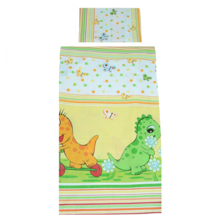 Accesorii camera bebe - Set lenjerie de pat 4 piese 135 x 100 cm pentru bebelusi Semma Dino LPD4, Multicolor