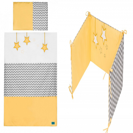 Accesorii camera bebe - Set lenjerie de pat 5 piese 100 x 135 cm pentru copii Belisima Gwiezdny Pyl 034, Galben
