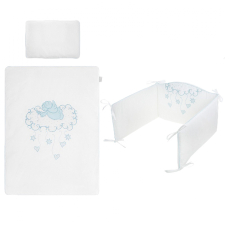Lenjerii de patut - Set lenjerie de pat 5 piese 90 x 120 cm pentru baieti Belisima Aniolek P02-0139, Alb