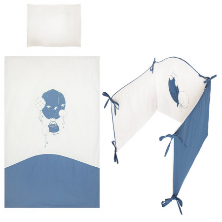 Accesorii camera bebe - Set lenjerie de pat 5 piese 90 x 120 cm pentru baieti Belisima Baloniki P02-0052, Alb