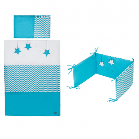Lenjerii de patut - Set lenjerie de pat 5 piese 90 x 120 cm pentru baieti Belisima Gwiezdny Pyl P01-236, Turcoaz