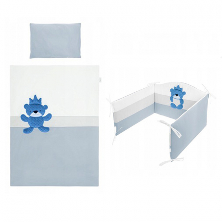 Accesorii camera bebe - Set lenjerie de pat 5 piese 90 x 120 cm pentru baieti Belisima Krol Mis P02-0159, Albastru