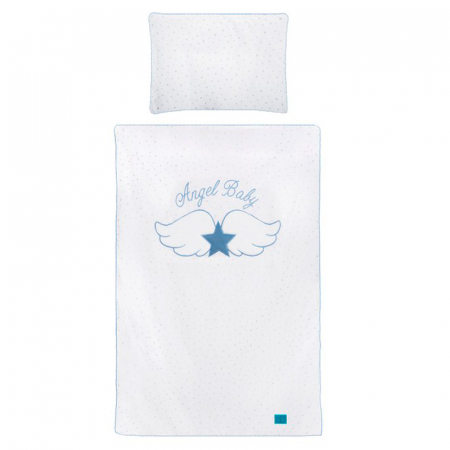 Set lenjerie de pat 5 piese 90 x 120 cm pentru baieti Belisima Skrzydelka P01-828, Alb [1]