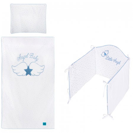 Accesorii camera bebe - Set lenjerie de pat 5 piese 90 x 120 cm pentru baieti Belisima Skrzydelka P01-828, Alb