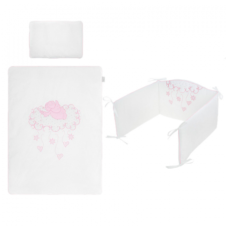 Lenjerii de patut - Set lenjerie de pat 5 piese 90 x 120 cm pentru fete Belisima Aniolek P02-0138, Alb