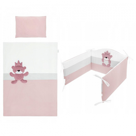 Accesorii camera bebe - Set lenjerie de pat 5 piese 90 x 120 cm pentru fete Belisima Krol Mis P02-0158, Roz