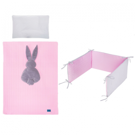 Lenjerii de patut - Set lenjerie de pat 5 piese 90 x 120 cm pentru fete Belisima Krolik Sweter P01-817, Roz