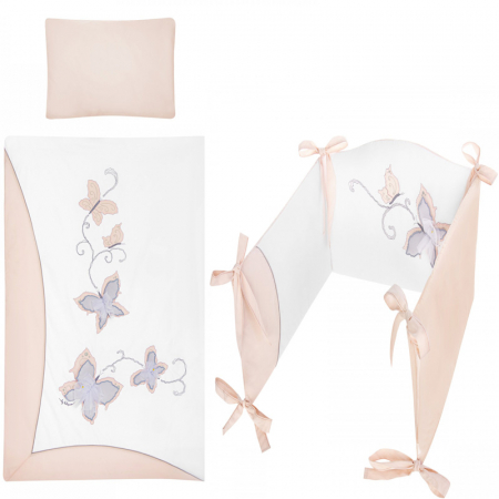 Lenjerii de patut - Set lenjerie de pat 5 piese 90 x 120 cm pentru fete Belisima Papilo P02-0440, Alb