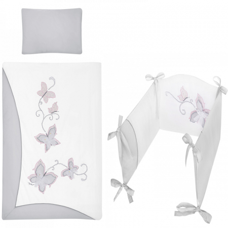Lenjerii de patut - Set lenjerie de pat 5 piese 90 x 120 cm pentru fete Belisima Papilo P02-0441, Multicolor