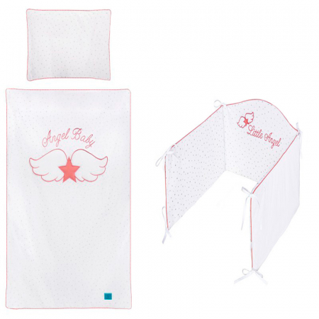 Accesorii camera bebe - Set lenjerie de pat 5 piese 90 x 120 cm pentru fete Belisima Skrzydelka P01-827, Alb