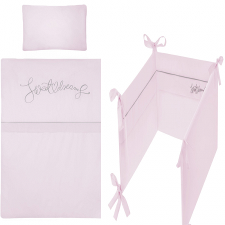 Accesorii camera bebe - Set lenjerie de pat 5 piese 90 x 120 cm pentru fete Belisima Sweet Dreams P02-0527, Roz