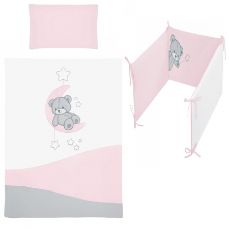 Lenjerii de patut - Set lenjerie de pat 5 piese 90 x 120 cm pentru fete Belisima Tedy Bear P02-0030, Roz