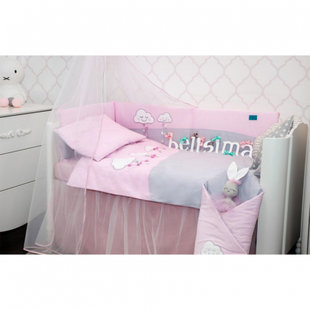 Set lenjerie de pat 5 piese pentru bebelusi Belisima Chmurki P01-670, Multicolor [2]