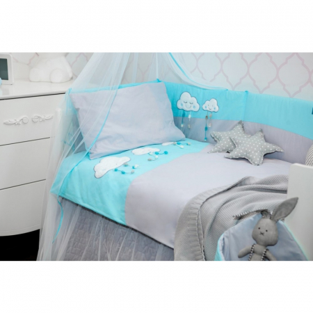 Set lenjerie de pat 5 piese pentru bebelusi Belisima Chmurki P01-671, Multicolor [3]