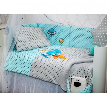 Set lenjerie de pat 5 piese pentru bebelusi Belisima Kosmiczny P01-700AL, Multicolor [2]