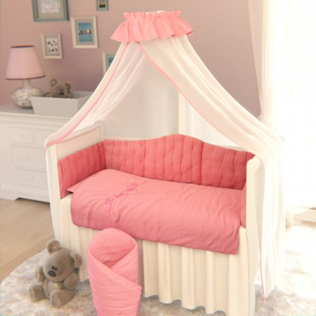 Set lenjerie de pat 5 piese pentru bebelusi Belisima Serduszko P01-406R, Roz [1]