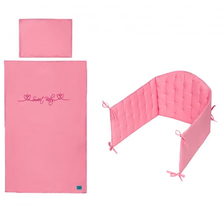 Accesorii camera bebe - Set lenjerie de pat 6 piese 90 x 120 cm pentru fete Belisima Serduszko Moje P01-414, Roz
