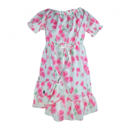 Rochite fete - Set rochie casual si geanta pentru fete, Lucky, LK22104, Roz