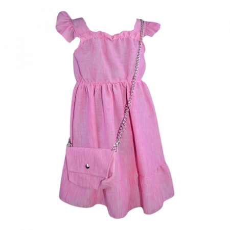 Îmbrăcăminte fete - Set rochie casual si geanta pentru fete, Mini Junior, Q99626, Roz
