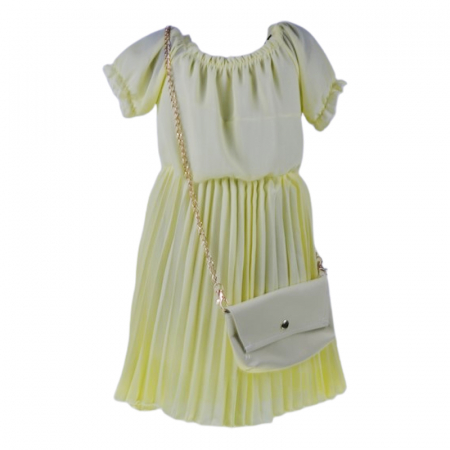 Rochite fete - Set rochie casual si geanta pentru fete, Mini Junior, RMJ3006, Galben