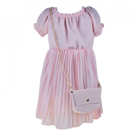 Îmbrăcăminte fete - Set rochie casual si geanta pentru fete, Mini Junior, RMJ3006R, Roz