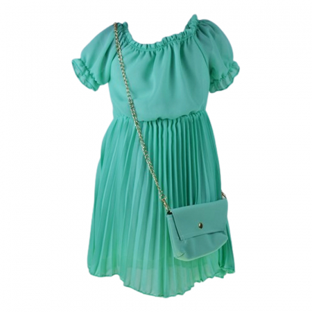 Îmbrăcăminte fete - Set rochie casual si geanta pentru fete, Mini Junior, RMJ3006V, Verde