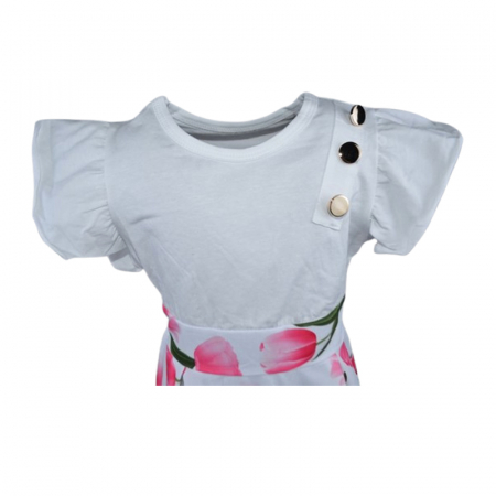 Set rochie, cu imprimeu floral si geanta pentru fete, Lucky, LK7132, Alb [1]