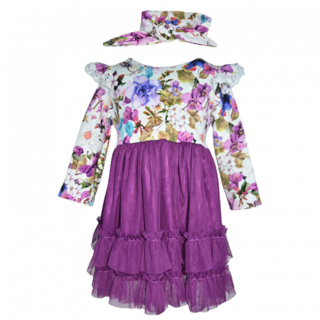 Rochite fete - Set rochie eleganta cu maneca lunga si bentita pentru fete LULU DESIGN 101123-1, Mov
