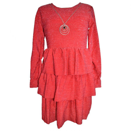 Îmbrăcăminte fete - Set rochie eleganta cu maneca lunga si colier pentru fete New Collection N312RSS, Rosu