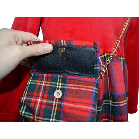 Set rochie eleganta din catifea cu maneca lunga si geanta pentru fete Lucky Girl 6785, Rosu [2]