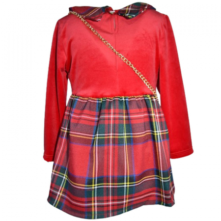 Set rochie eleganta din catifea cu maneca lunga si geanta pentru fete Lucky Girl 6785, Rosu [1]