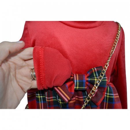 Set rochie eleganta din catifea cu maneca lunga si geanta pentru fete New Collection [3]