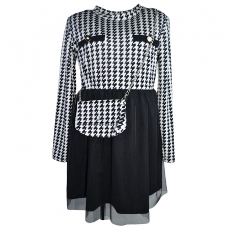 Îmbrăcăminte fete - Set rochie eleganta din catifea cu maneca lunga si geanta pentru fete New Collection